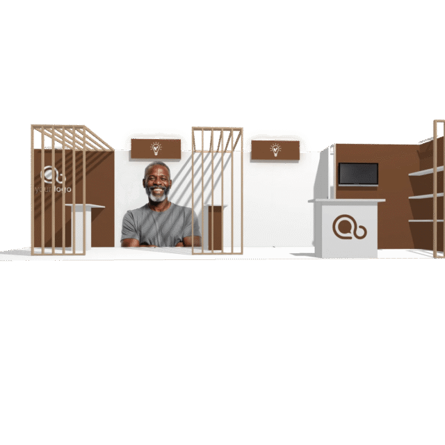 Hybrid Booth L-res-acc-div 30x10 Affordable Rental Booth